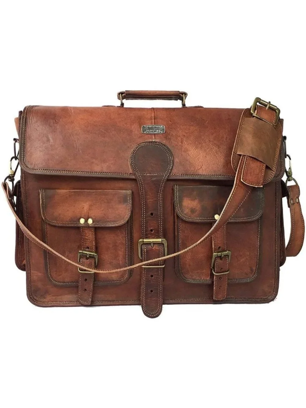 Vintage Handmade Leather Messenger Bag - 16
